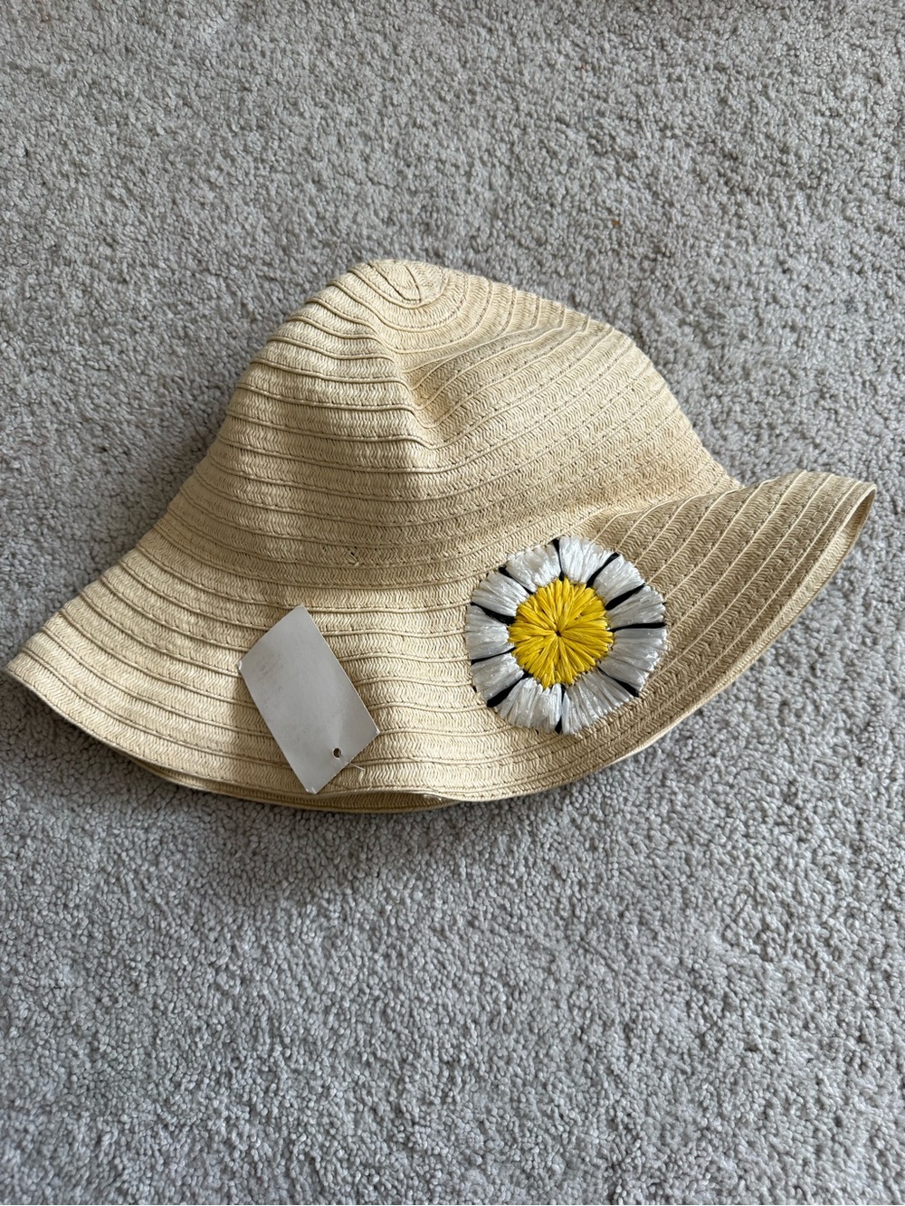 Beige Straw Sun Hat w/ Daisy Flowers Wide Brim Beach Summer Women’s One Size New - Picture 4 of 8